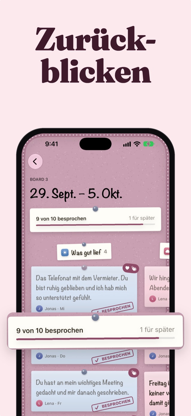 Zurückblicken: Ein vergangenes Board vom 29. Sep. bis 5. Okt. im Design Blüte, 9 von 10 Notizen besprochen