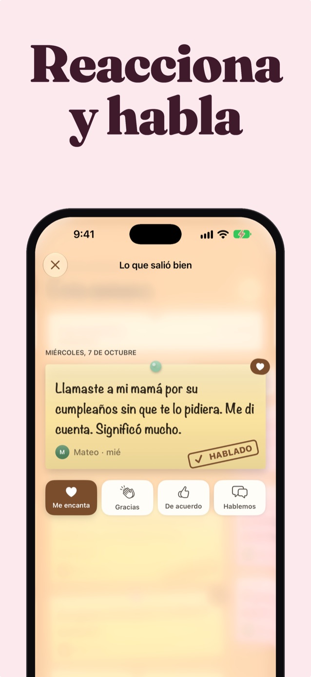 Reaccionad y hablad: una nota de Jonah con las reacciones «Me encanta», «Gracias», «De acuerdo» y «Hablemos»