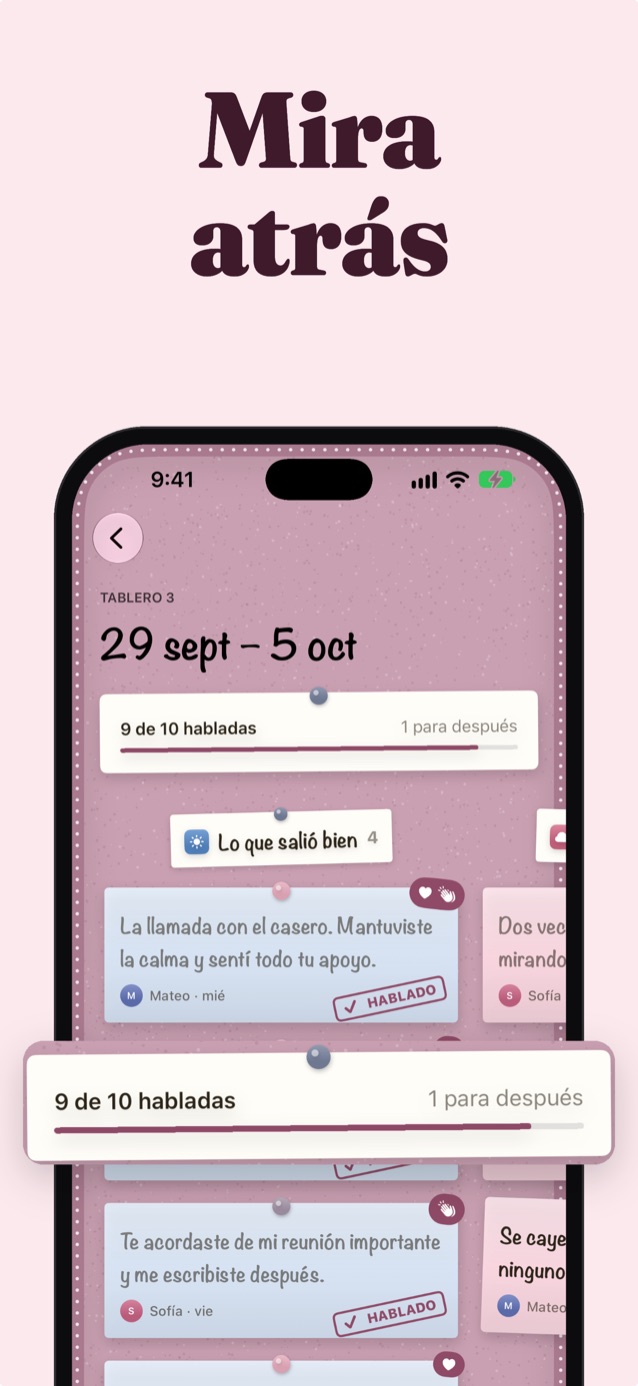 Mirad atrás: un tablero anterior del 29 sept. al 5 oct. con el tema Floración y 9 de 10 notas habladas