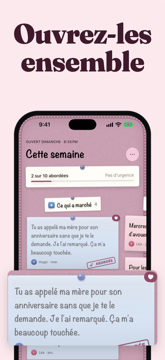 Découvrez-les ensemble : le tableau ouvert avec le thème Floraison et une note de Jonah marquée « Discuté »
