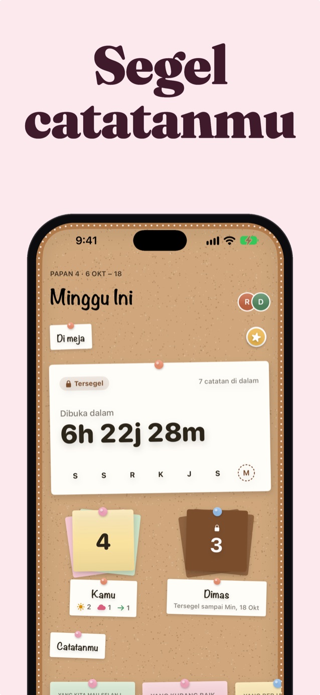 Segel catatanmu: papan gabus Minggu Ini tersegel dengan hitung mundur, Kamu dengan 4 catatan dan 3 catatan Jonah terkunci