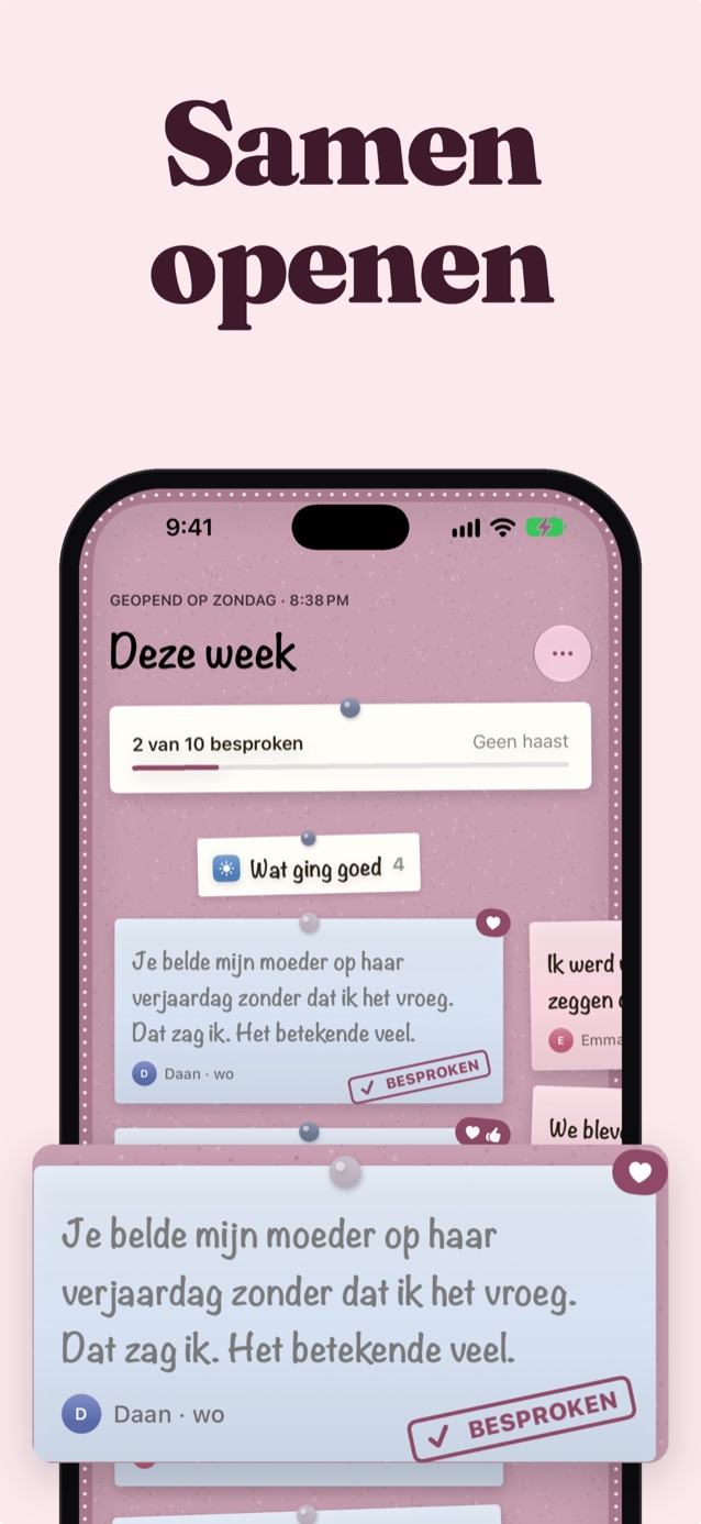 Samen onthullen: het geopende bord in het thema Bloesem met een notitie van Jonah gemarkeerd als Besproken