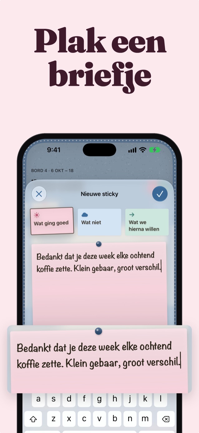 Plak een notitie: een notitie onder Wat ging goed schrijven op Fotomuur die je partner bedankt voor de koffie elke ochtend