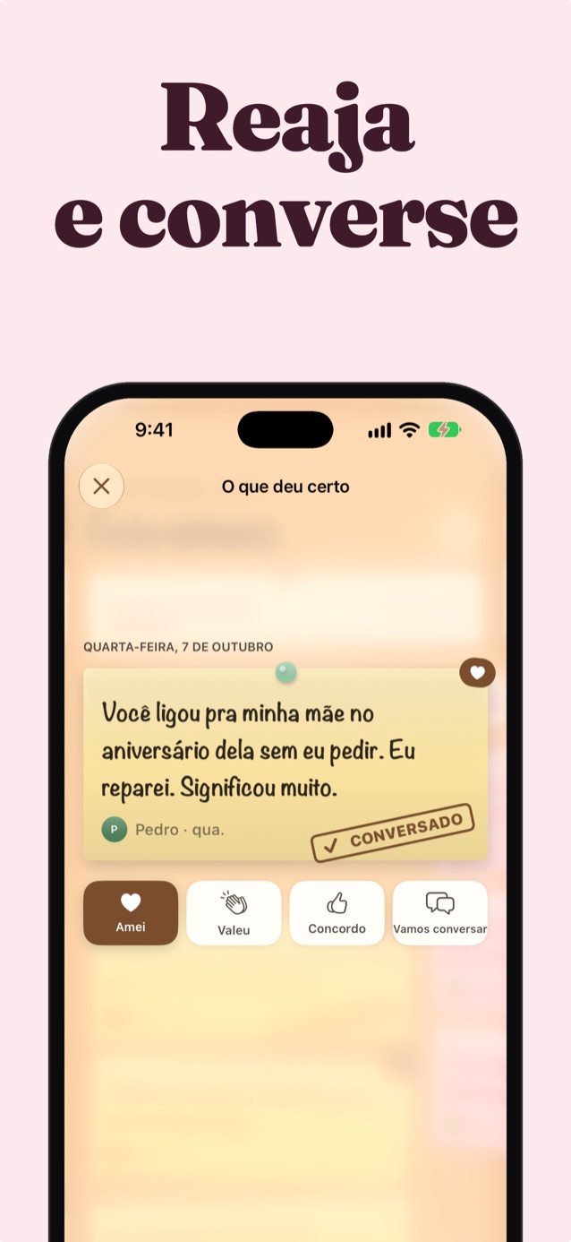 Reajam e conversem: uma nota de Jonah com as reações Amei, Obrigado, Concordo e Vamos conversar