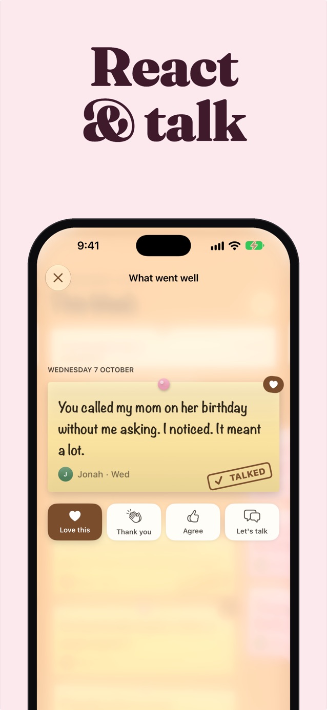 React and talk it through: a note from Jonah with Love this, Thank you, Agree and Let's talk reactions