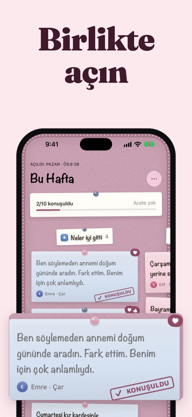 Birlikte açın: Çiçek temasında açılmış pano, Jonah’ın bir notu Konuşuldu olarak işaretli